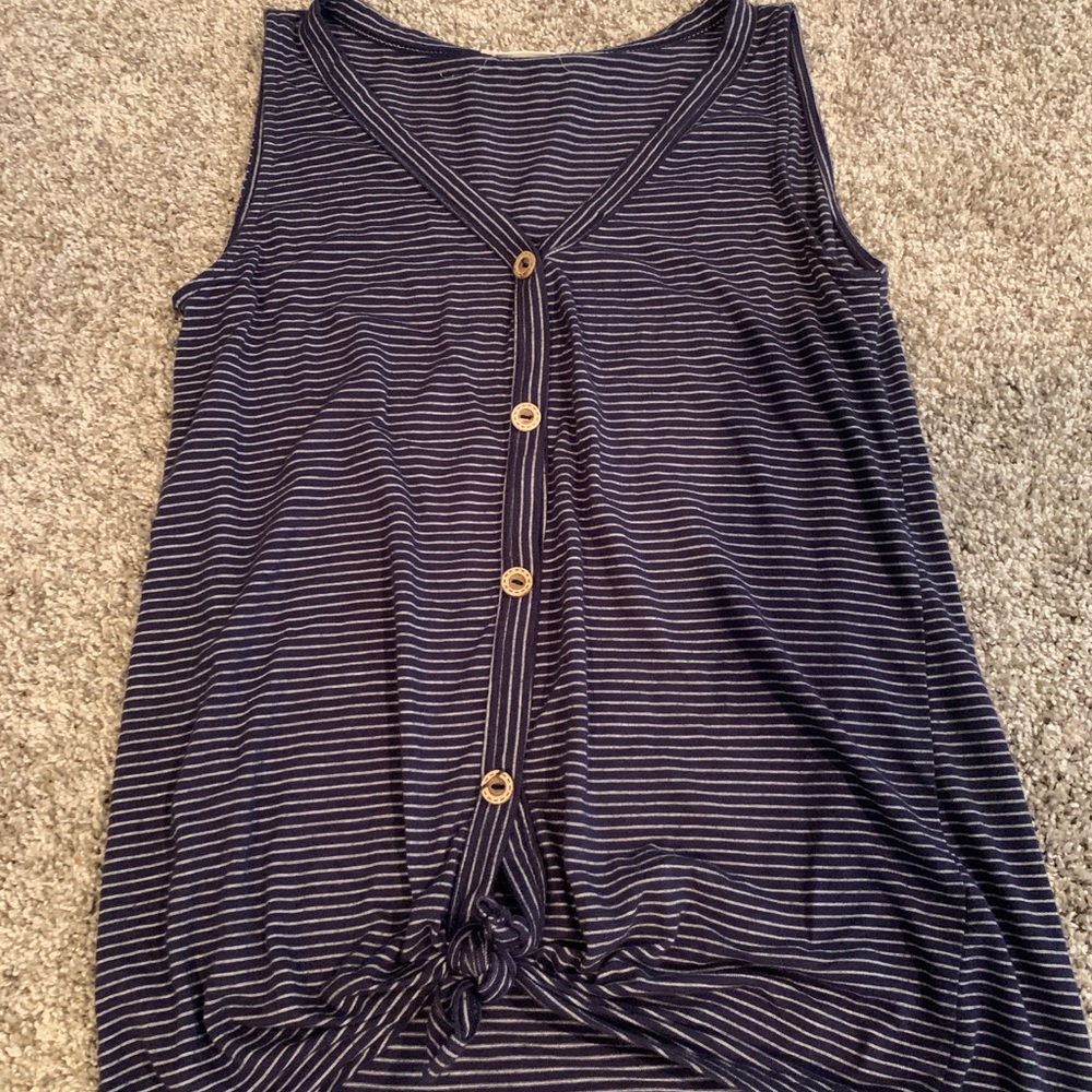 Navy and white striped button down tank- BOGO ITEM